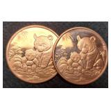 2 1 Troy Oz. Copper Rounds Teddy Bears
