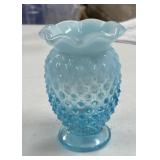 Fenton 3 1/2" Blue Opalescent Hobnail Vase