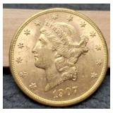 1907 $20 Gold Liberty Double Eagle MS60