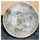 1854 Silver Three Cent