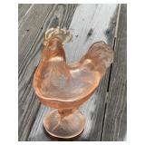 Pink Depression Rooster Candy Dish