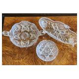 Cut Glass Nappy, Oval Tray and Small bowl