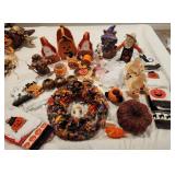 Lg Group of Halloween Deco, Towels, Wreath, etc.