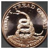1oz Copper Bullion Don't Tread on Me Round BU