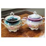 Two Hand-Painted Covered Sugar Bowls Marked