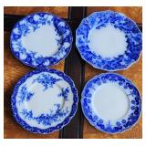 4 Antique Flow Blue Bread or Side Plates 7-9'