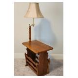 Vintage Oak Magazine Rack Lamp Table