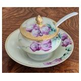 Nippon Hand Painted Sugar Bowl with Spoon