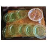 Depression Glass Green Plates & Pink Serving Dish