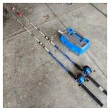 2 Shakespeare Tiger Fishing Rods & Tackle Box