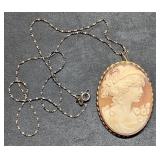 14K Yellow Gold Cameo Brooch Pendant
