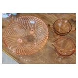 Pink Depression Glass Footed Bowl & Cream/Sugar