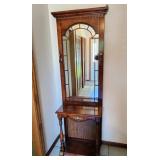 Solid Oak Mirrored Hall Tree, Likely Pulaski