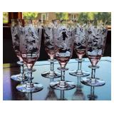 Tiffin-Franciscan Cadena Pink Etched Stemware Set