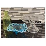 EAPG Open Lace Cake Stand, Blue Opalescent, etc.