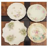 4 Antique Hand Painted Floral Plates incl.