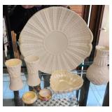 7pc Belleek Irish Pottery Plate, Vases, Heart