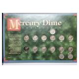 15 Mercury Silver Dime Collection in Display