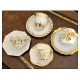 4 Gold & White Demitasse Cup & Saucer Sets