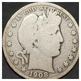 1908 Barber Silver Half Dollar