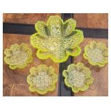 Antique Daisy & Button Vaseline Glass Berry Bowls