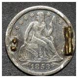 1853 Arrows Seated Liberty Silver Dime Love Token