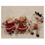 Mid-Century Sequin Santa & Mr. Claus Ornaments