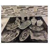Lg Group of EAPG & Prescut Glass Vases & Trays