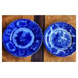 2pc Sharp Antique Flow Blue Plates