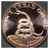 1oz Copper Bullion Don't Tread on Me Round BU