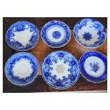 6pcs Antique Flow Blue Small Plates & Bowls 5-7'