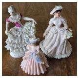 3 Victorian Lady Porcelain & Lace Figurines