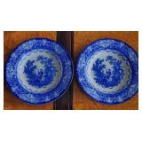 Doulton Burslem Watteau Flow Blue Shallow Bowls