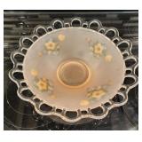 12' Open Lace Pink Depression Glass Fruit Bowl