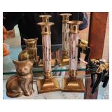Hollywood Regency Brass/MOP Candlesticks, etc