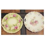 2 Hand-Painted German Handled Cake Plates