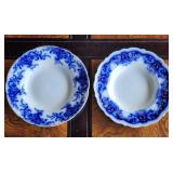 2 Antique Flow Blue 9' Shallow Bowls