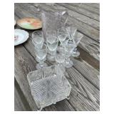 Pattern Glass Pitcher, Wine Glasses