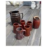 Stoneware Mugs and Pitcher