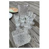 Pattern Glass Pitcher, Wine Glasses