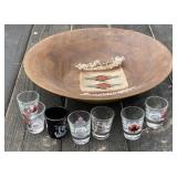 Shot Glasses & Wood Bowl