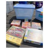 Tote with Lid Full of Puzzles