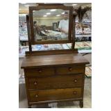 Oak Lowboy Dresser With Mirror