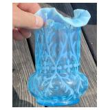 Blue Opalescent Spanish Lace Vase
