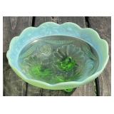 Green Opalescent Footed Bowl
