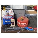 Tote with Lid, Fuel Can, Hot Doggers