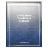 Large Folder w/ 6 Unc. $5 FR Notes