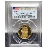 2007-S Slab T. Jefferson Proof Presidential Dollar
