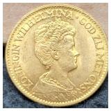 1911 Netherlands Gold 10 Gulden 90% Gold