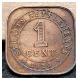 1920 Straits Settlements 1 Cent Bronze